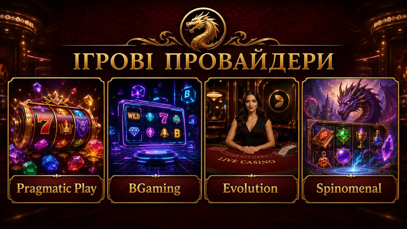 Ігрові провайдери Драгон казино — Pragmatic Play, BGaming, Evolution, Spinomenal